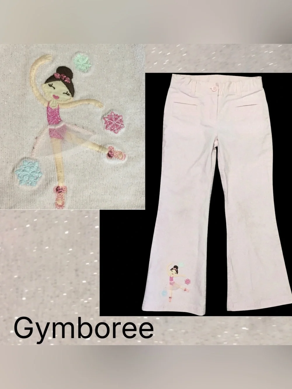 Gymboree Pink Corduroy Ballerina sparkles EMB Flare Pants Adjustable Waist